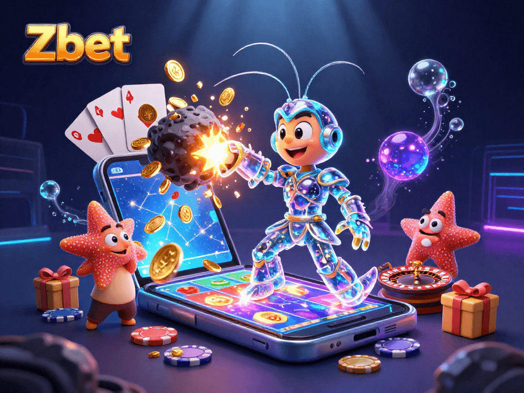 Zbet players enjoy a thrilling online casino experience with vibrant graphics, golden coins, and exciting games