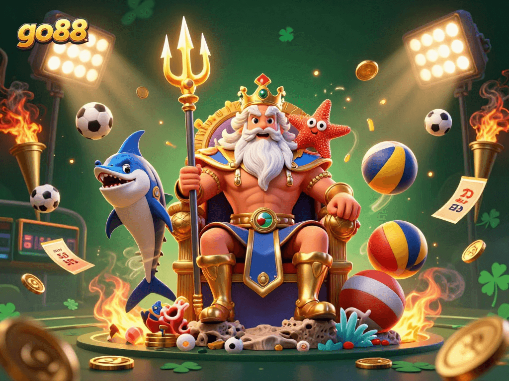 Engage in thrilling betting at go88 with Neptune the sea king, sports elements, and dazzling casino gems.