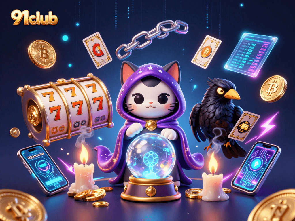 Experience enticing gameplay with 91club's thrilling slot games featuring a mystical cat and fortune-telling elements.
