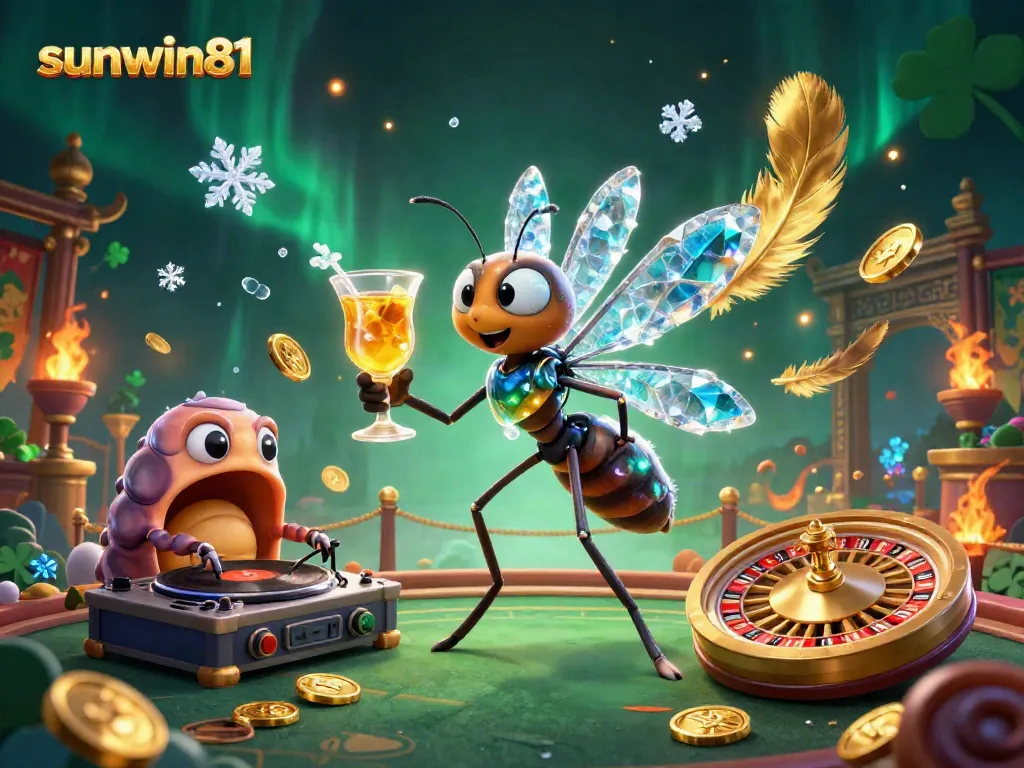 Engage in gaming excitement at sunwin81 with a vibrant casino-themed illustration featuring unique characters.