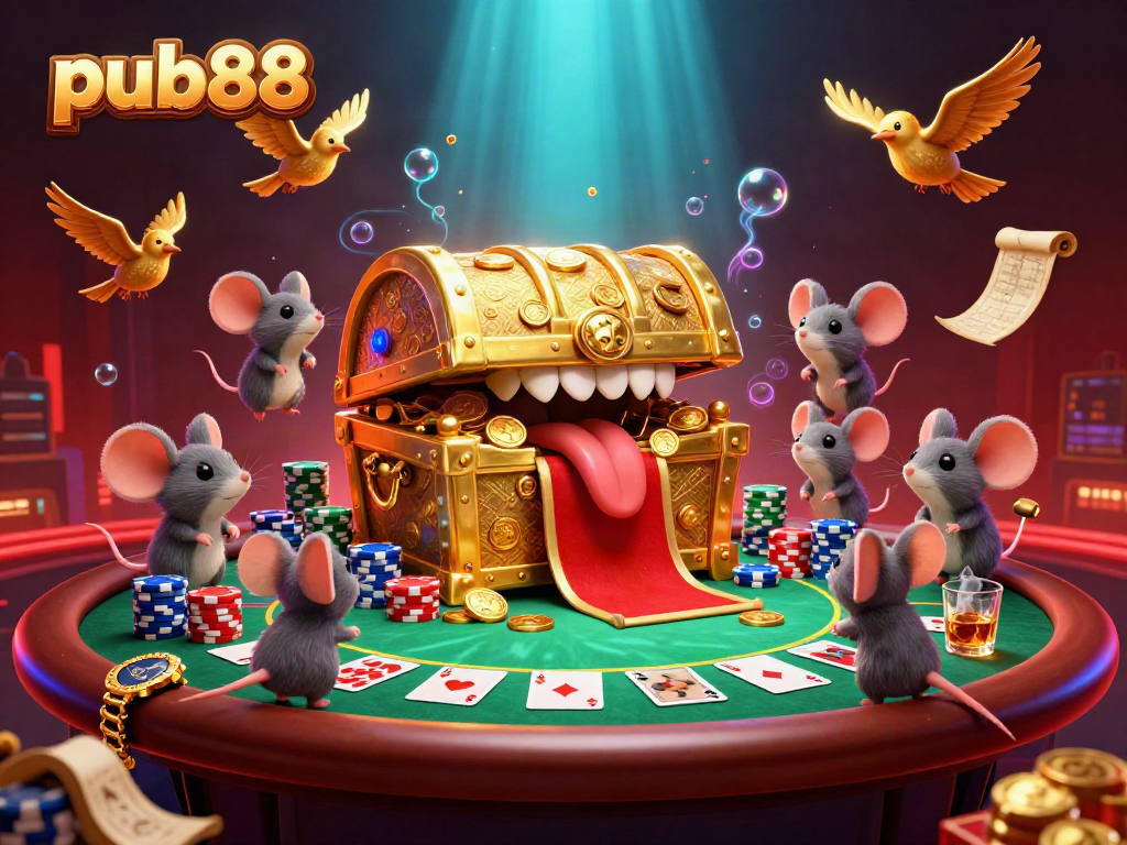 Experience the thrill of pub88 with captivating poker action in a vibrant 3D scene.