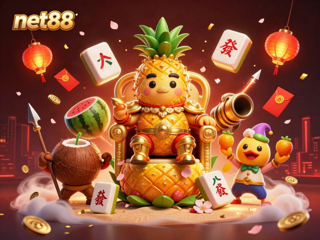 Enjoy exciting gaming experiences with net88, featuring a vibrant 3D casino scene filled with fun elements.
