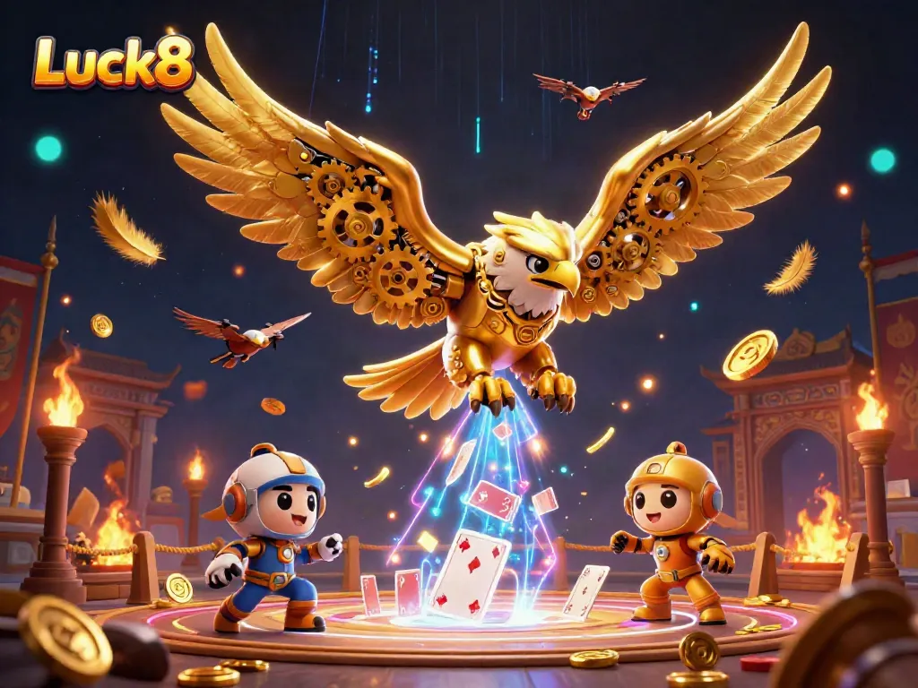 Experience Luck8's thrilling gaming atmosphere with vibrant 3D elements and dynamic visuals.