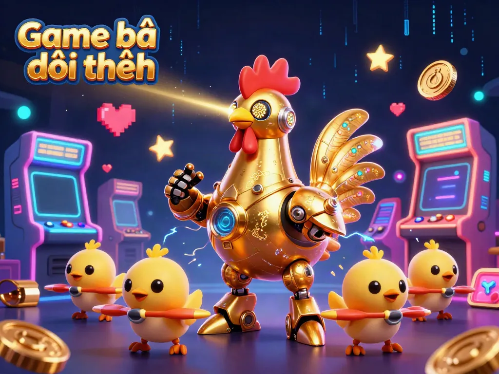 Engage with dynamic Game bài đổi thưởng in 2026, featuring exciting gaming elements and a futuristic robot theme.