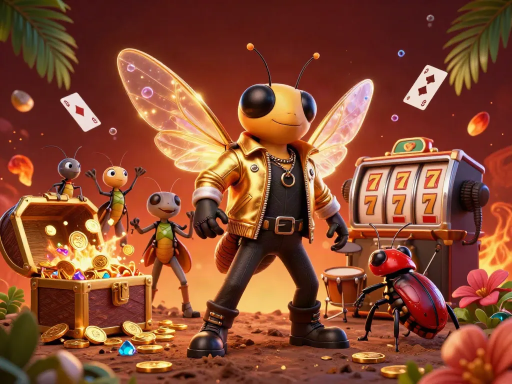 Engage with XIN88's vibrant gaming atmosphere with a cicada rock star and dynamic treasure elements.