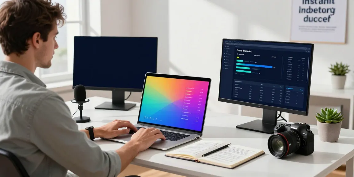 Content marketer analyzing instant indexing data in a vibrant digital workspace.