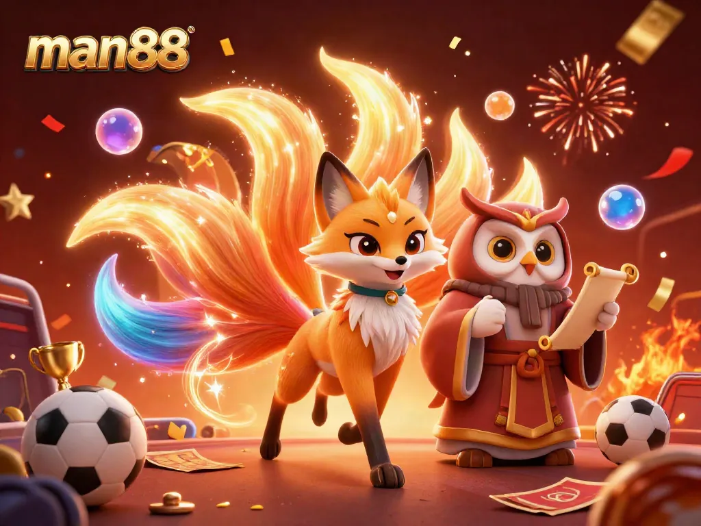 Experience sports betting excitement at man88 with vibrant characters and colorful dynamic elements.