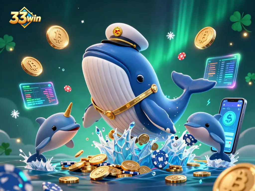 Experience thrilling jackpots with 33win while the captain whale breaches amid vibrant coins and playful dolphins.