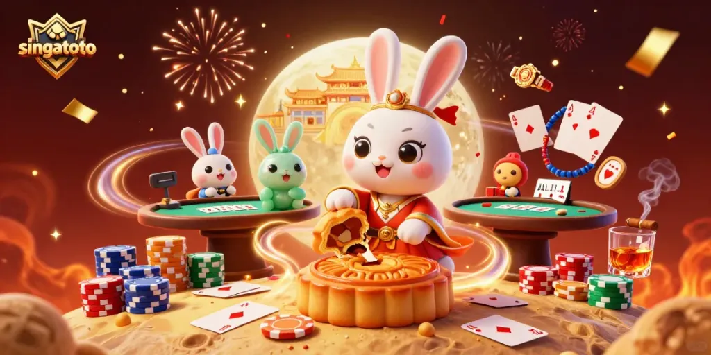 Engage in thrilling gameplay with the singatoto moon rabbit and poker chips in action.