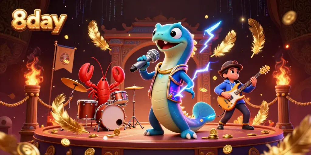 Experience thrilling 8day gaming with the electric eel DJ at an underwater casino stage.