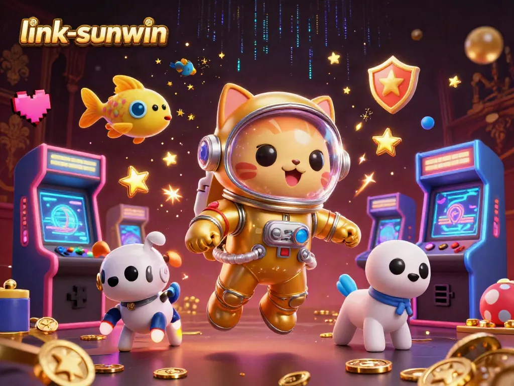 Engage in online gaming excitement with link-sunwin at a vibrant virtual casino filled with characters and game elements.