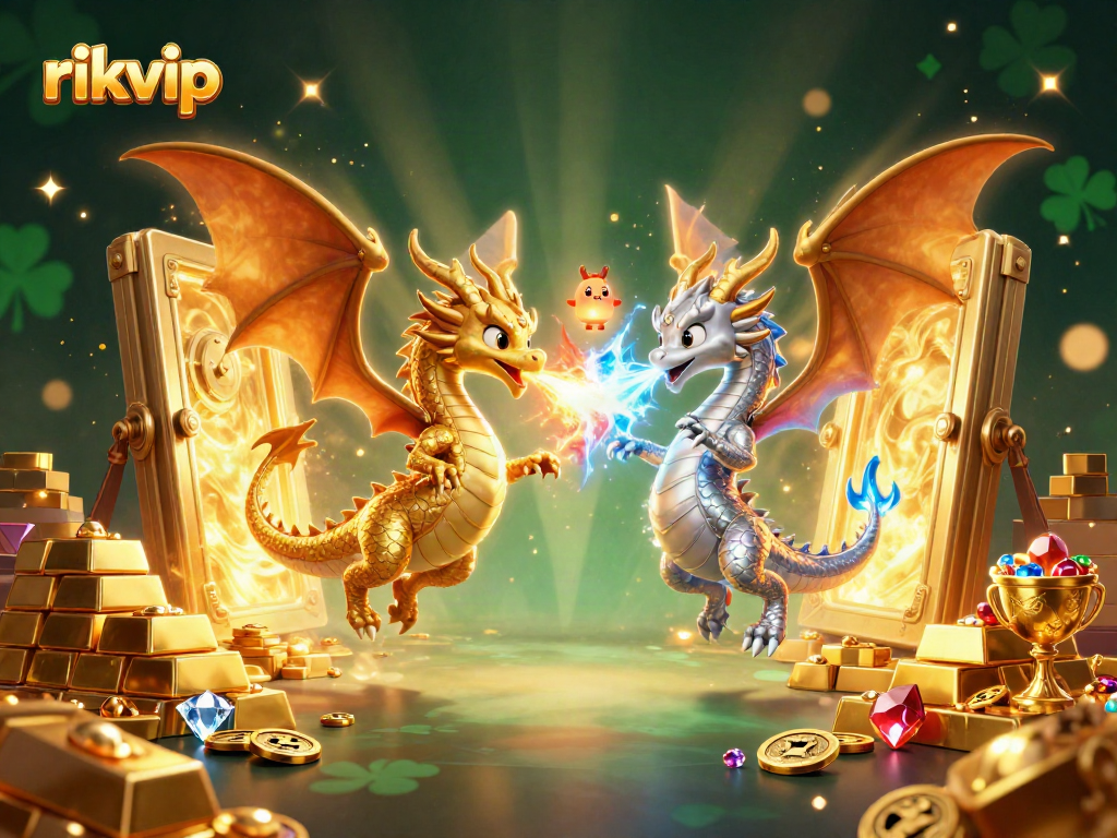 Engage in thrilling gameplay with rikvip, showcasing dragon rivals amid sparkling treasures.