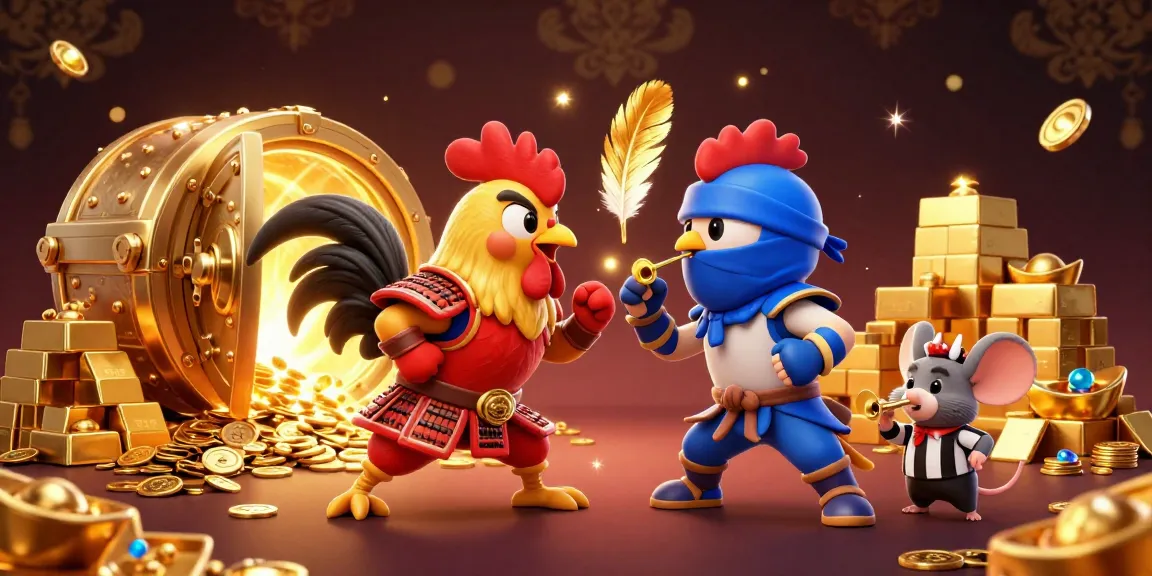 Experience thrilling gameplay at sun win with roosters battling amidst gems and gold treasures.