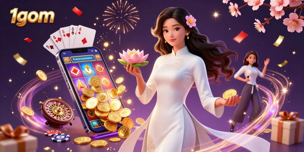 Engage in thrilling gambling experiences with 1gom’s elegant illustration of a woman holding a lotus and golden coin.