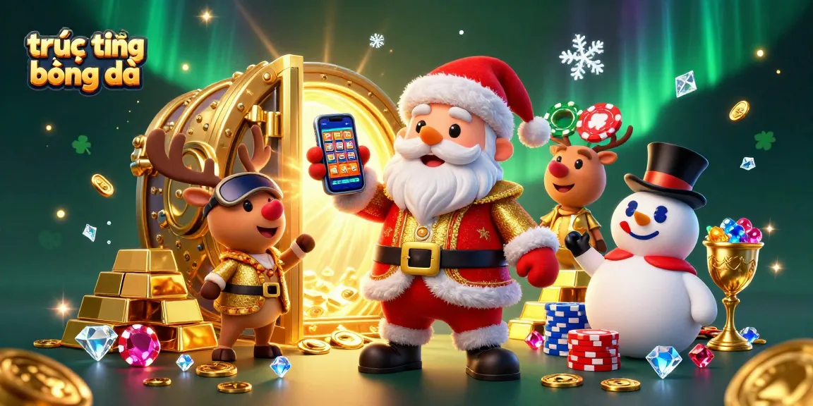 Engage in trực tiếp bóng đá as Santa and friends celebrate winning with jackpots and treasure.
