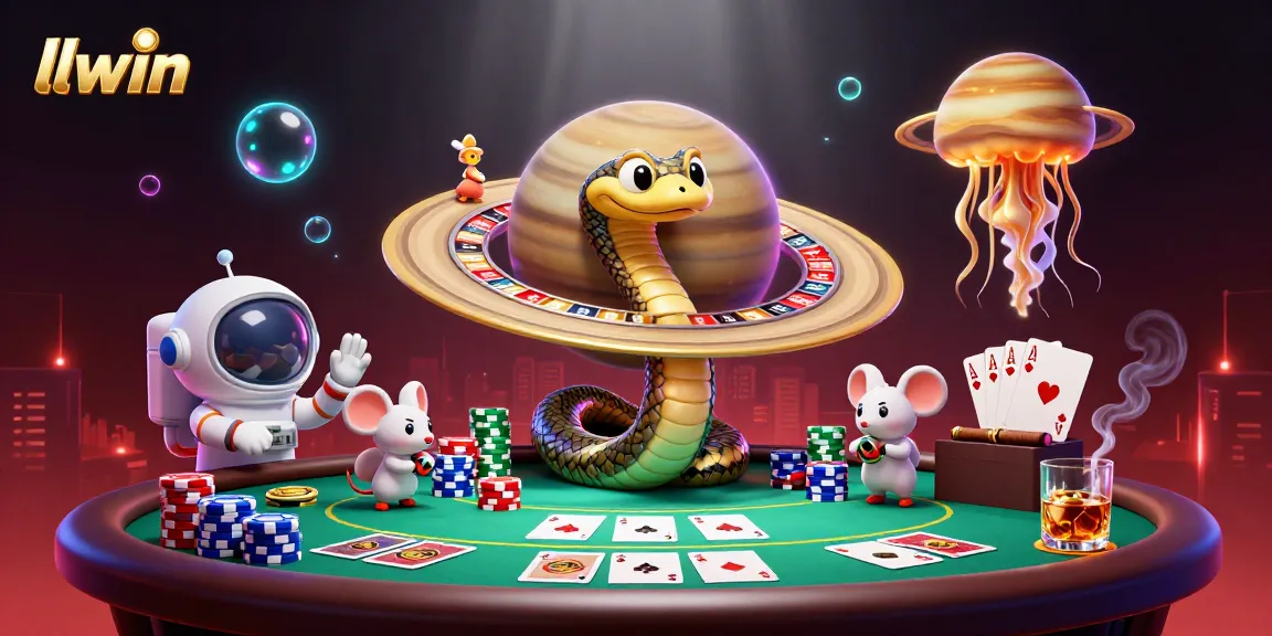 Experience thrilling bets at llwin as cartoon astronauts engage with a cosmic roulette wheel.