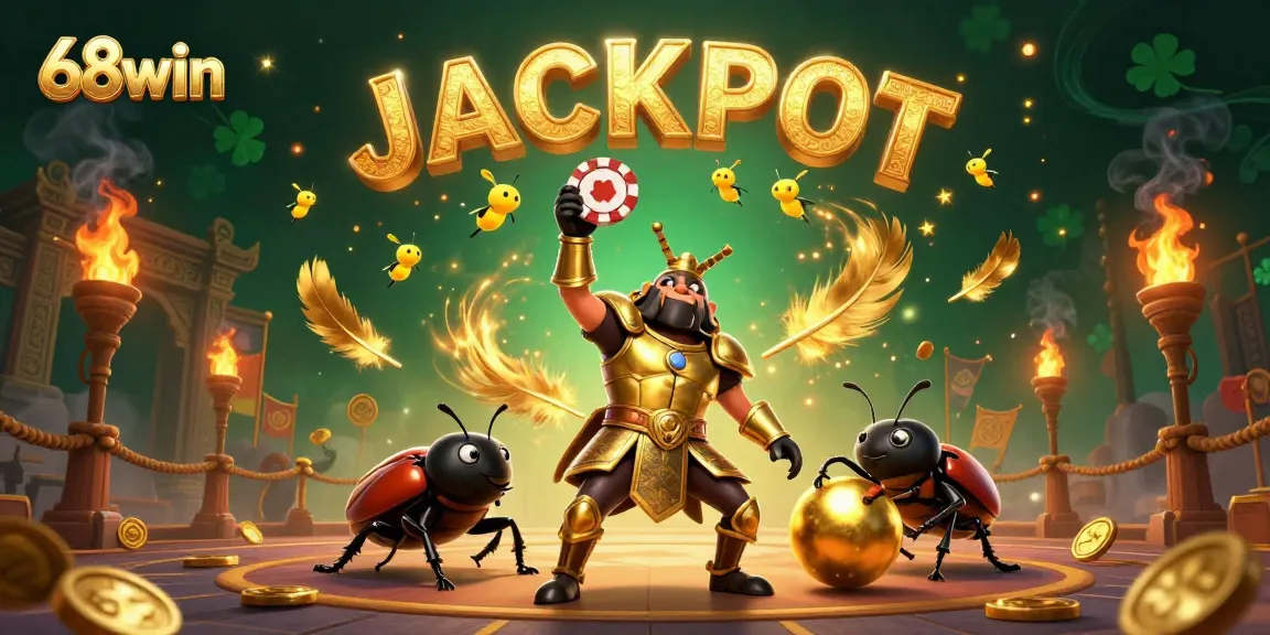 Experience a thrilling victory with 68win as the heroic beetle lifts a poker chip.