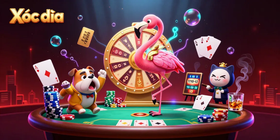 Xóc đĩa play scene featuring energetic characters and vibrant gaming elements showcasing an online casino atmosphere.