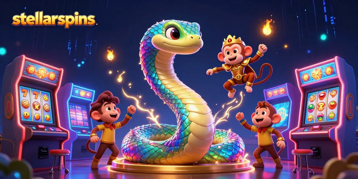 Engage in thrilling casino adventures with stellarspins featuring vibrant characters around arcade games.