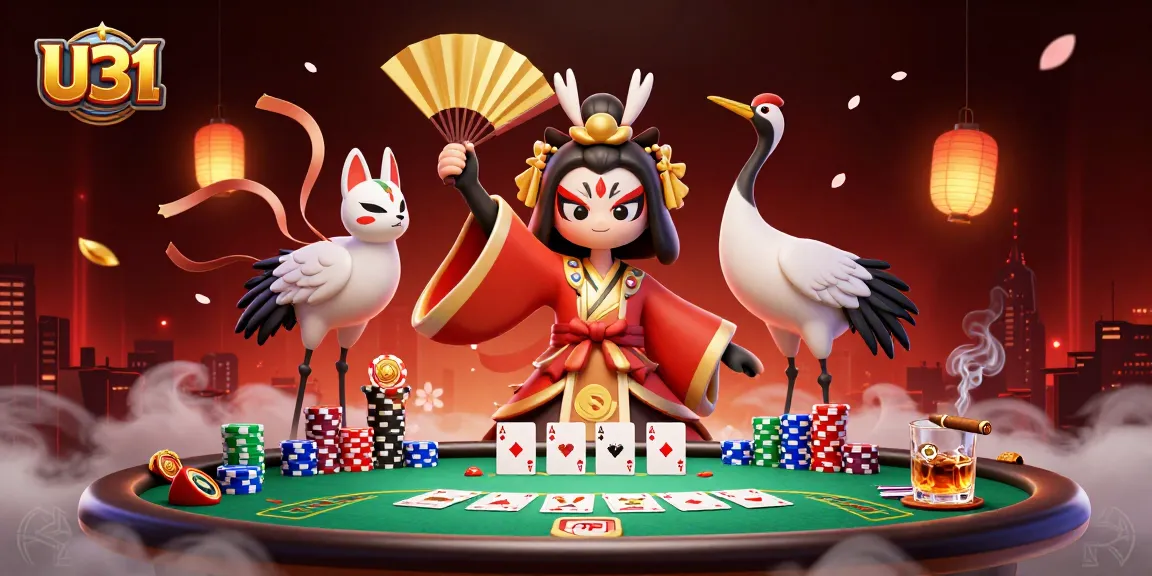 Engage in thrilling U31 casino gaming action with vibrant poker elements and dynamic characters.