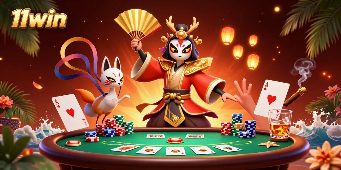 Experience thrilling poker action with 11win's captivating kabuki warrior scene.
