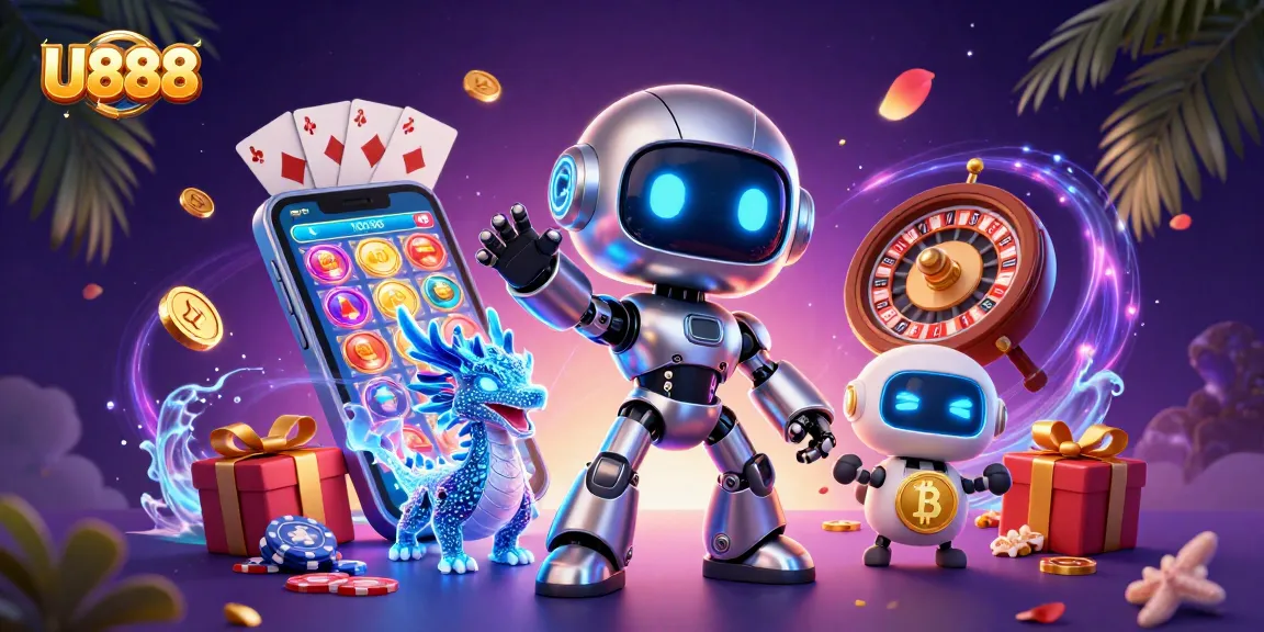 Spin and win with U888 in a colorful, action-packed digital casino scene.