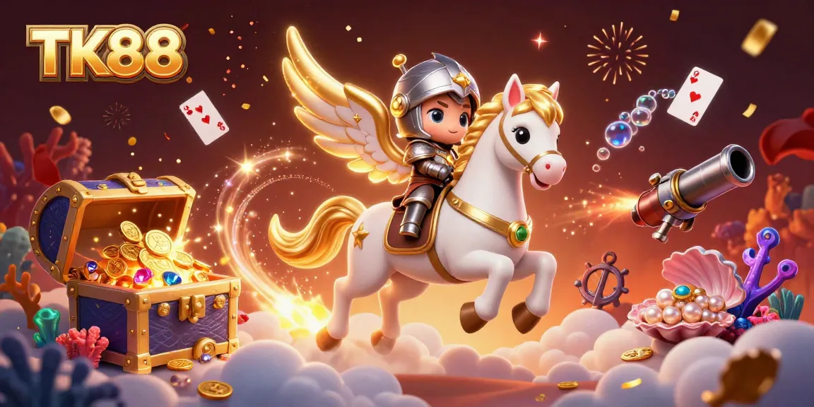 Experience thrilling wins at TK88 with a majestic horse and knight amidst a vibrant casino scene.