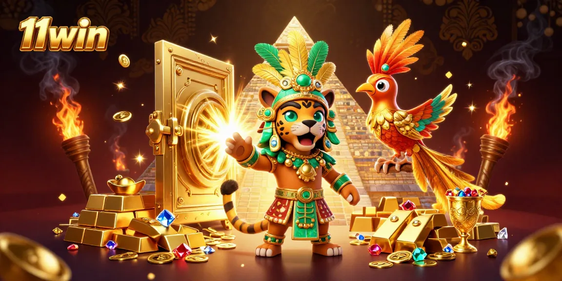 Win big at 11win with a vibrant Mayan-inspired casino treasure scene full of riches.