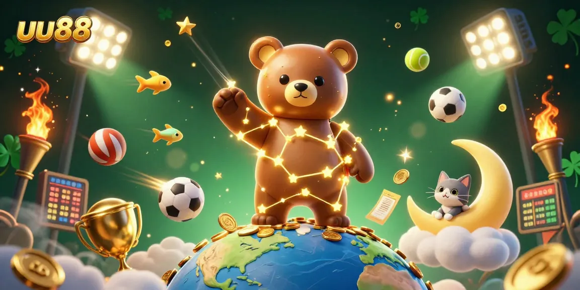 Engage with dynamic sports betting at uu88, featuring vibrant illustrations of casino elements.