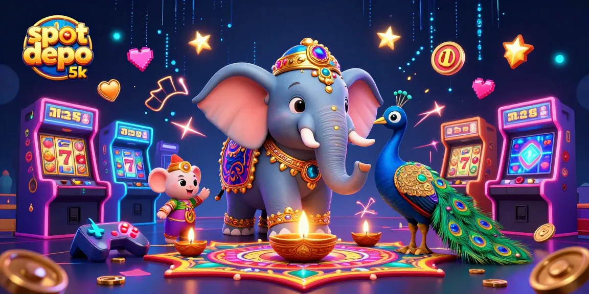 Engage with slot depo 5k through vibrant 3D illustration featuring unique characters and colorful slot symbols.